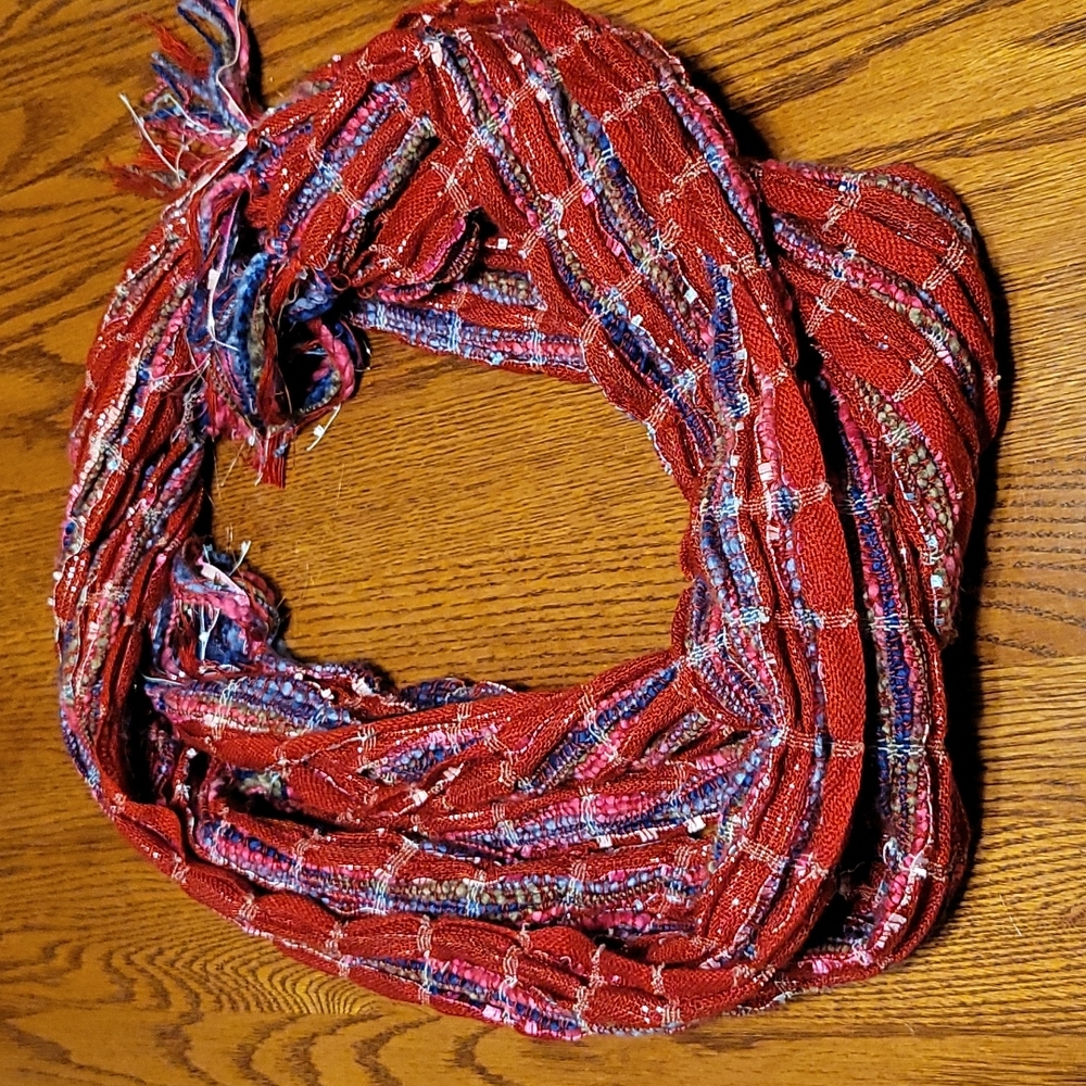 Red Scarf with Multiple Colored Thread